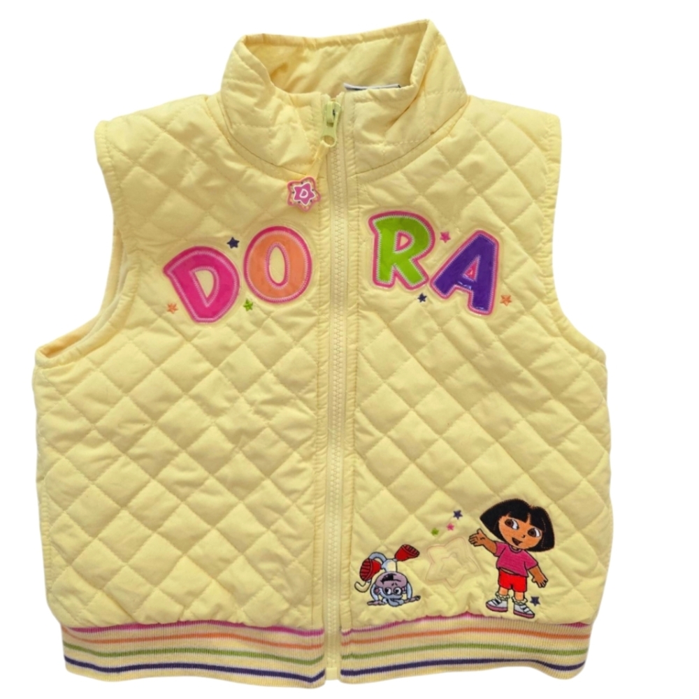 Vintage Y2k Yellow Nick Jr. Dora The Explorer Quilted Vest